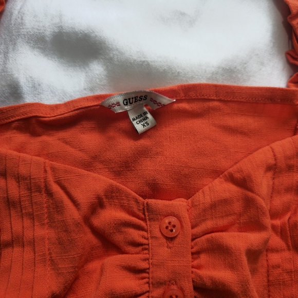 Guess Button Down Orange Puff Sleeve Sweetheart Ruffle Top New Never Wor… - Picture 4 of 9